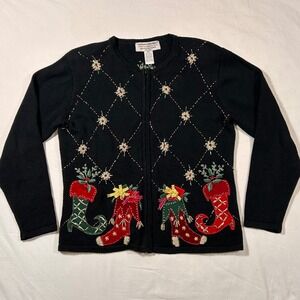 Heirloom Collectibles Christmas‎ Sweater Cardigan Size PM Embellished Stockings